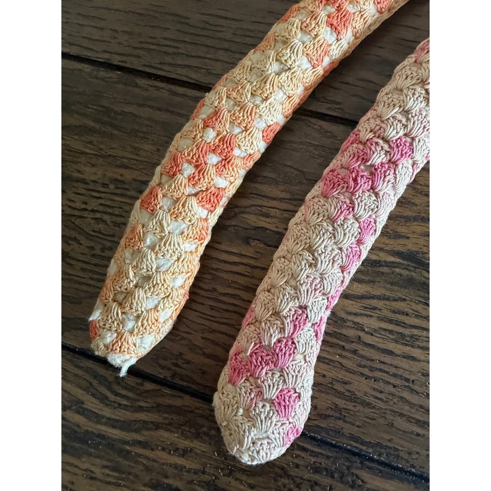 Vintage Crochet Padded Hangers Set of 2 Orange Pink Good Vintage Handmade